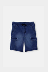 Boys Blue Six Pocket  Denim Cargo Shorts(Knee Length)